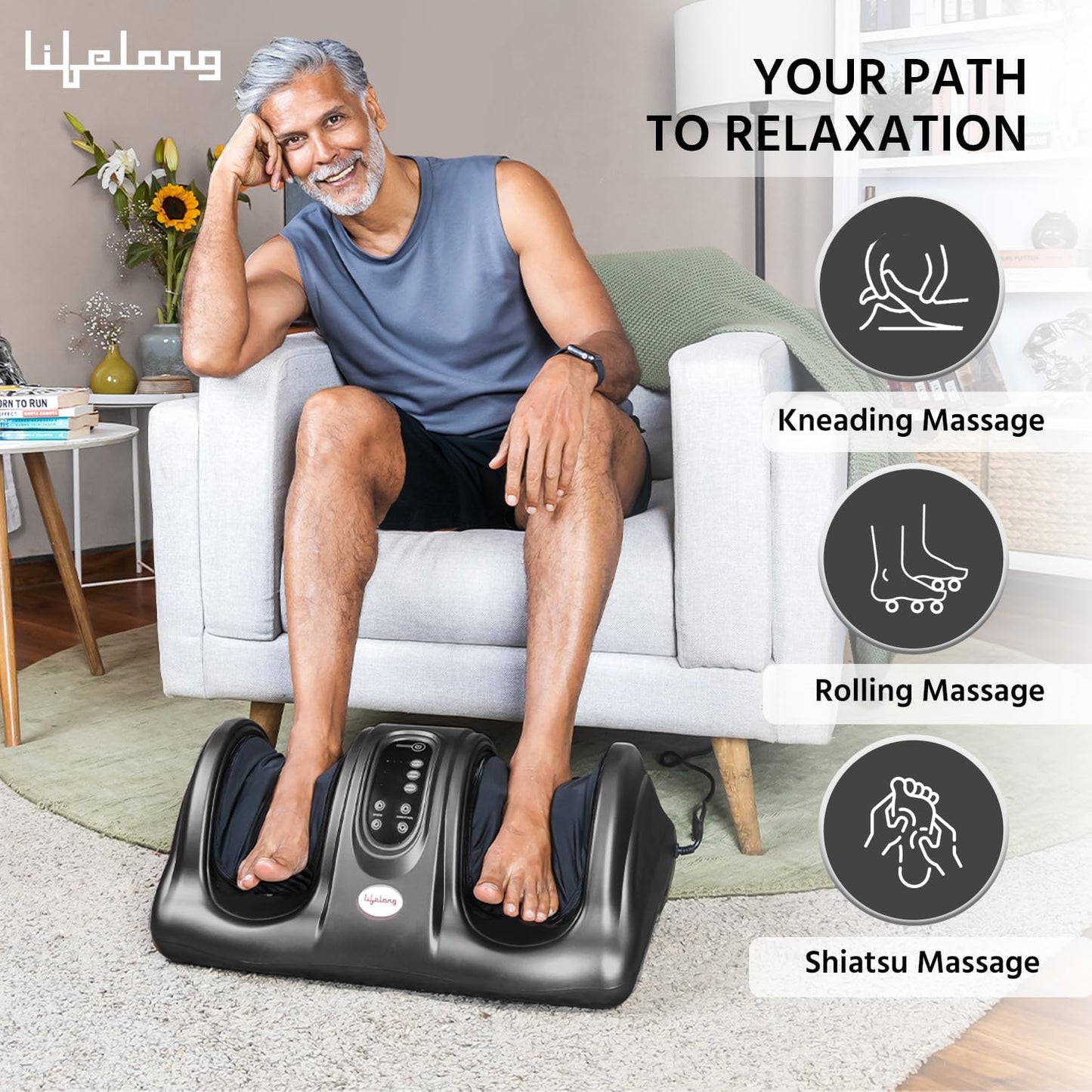 Lifelong Foot Massager Machine For Pain Relief With Kneading Function - Also Used As Leg Calf Massager