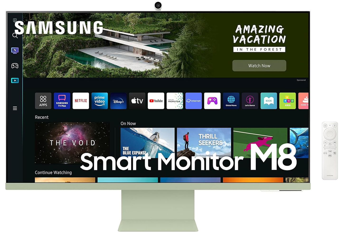 Samsung 32-inch(80cm) M8 4K UHD Smart Monitor, Wireless Webcam, Type-C, Smart TV apps, TV Plus, Office 365, Dex, Apple Airplay, BT, IOT, Remote (LS32BM80GUWXXL, Green)