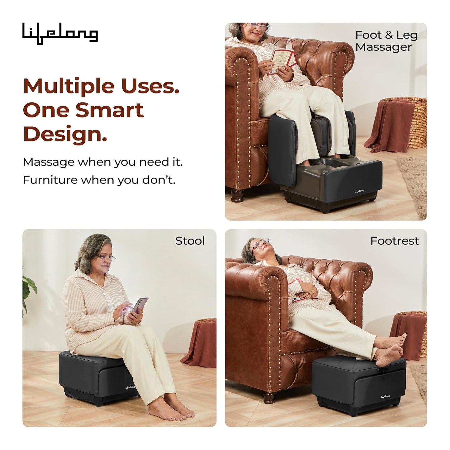 Lifelong 2 in 1 Foot & Leg Massager Machine & Foldable Ottoman Rest for Home