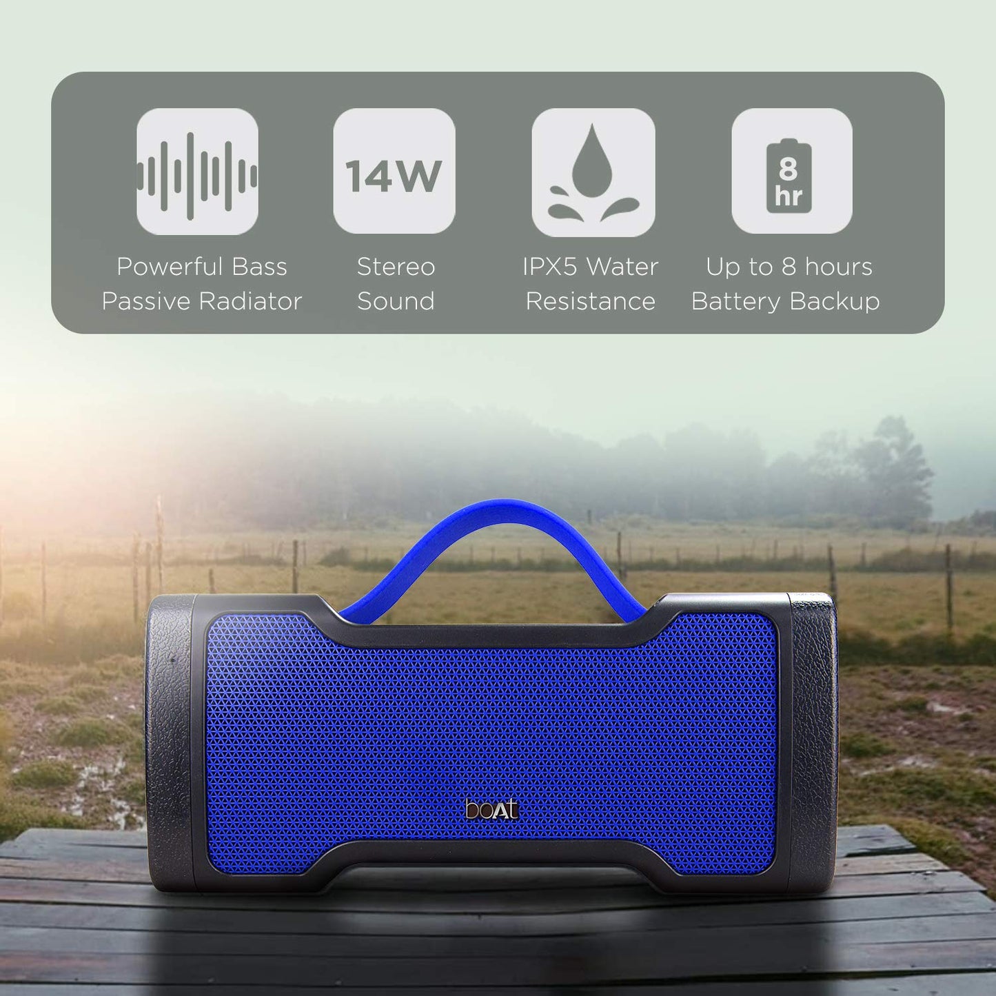 Boat Stone 1000 14W Bluetooth Speaker with 8 Hours Playback, Bluetooth v5.0, IPX5 Water Resistance(Blue)