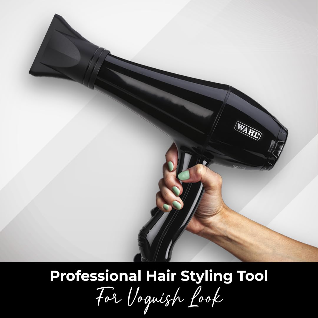 Wahl 05439-1024 Super Dry 1800 Watts Professional Styling Hair Dryer with Tourmaline Technology, Black, 3 Heat Settings 2 Speed Settings
