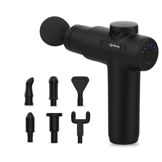 Lifelong LLGM109 Percussion Massage Gun for Pain Relief, Deep Tissue, 6 Speeds & 7 Massage Heads
