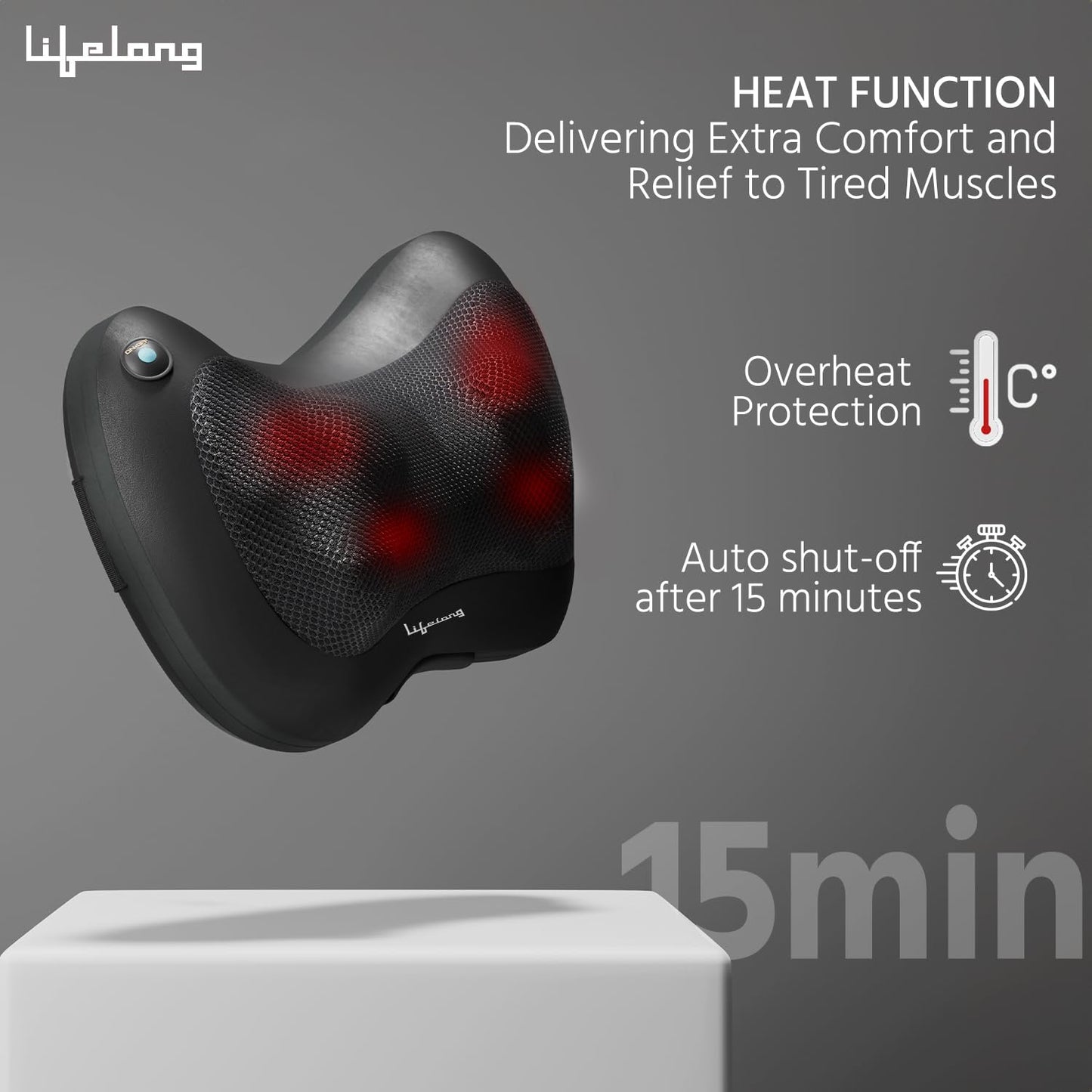 Lifelong Cushion Massager and Body Massager with Heat and Strong 8 Deep Kneading nodes