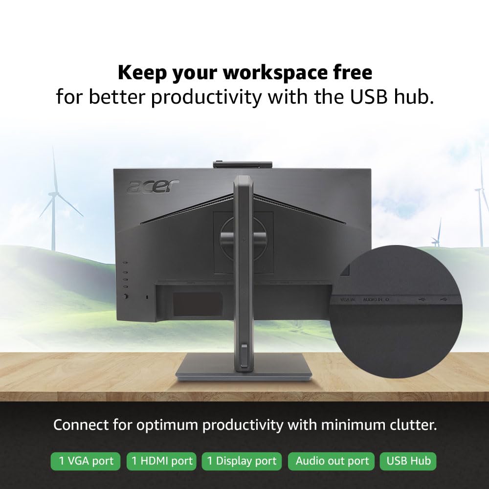 acer B227Q D 21.5 Inch IPS Full HD Backlit LED LCD Monitor I Adjustable Webcam, MIC Support