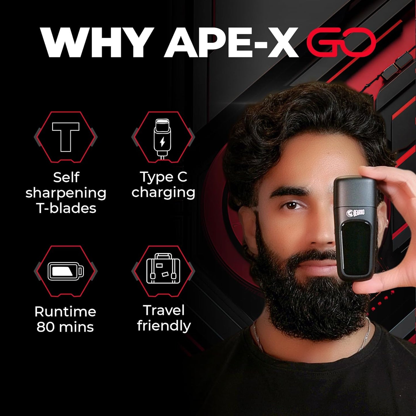 Beardo Apex Go Trimmer for Men - 80-Min Run Time