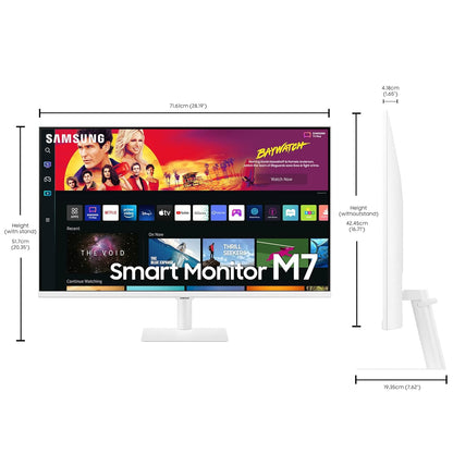Samsung 32-inch(80cm) M7 4K UHD Smart 3,840 x 2,160 Monitor, Type-C, Smart TV apps, TV Plus, Office 365, Apple Airplay, Dex, Bluetooth, IOT, Remote (LS32BM701UWXXL, White)