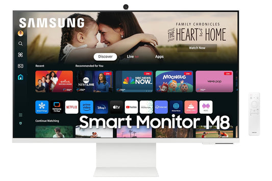 Samsung 32" (80cm) M8 4K Smart Monitor with Slim Fit Camera|UHD 3840x2160|Type-C 65W|4K AI Upscaling|OTT Apps|Office 365|Solar Remote|Wi-Fi|Bluetooth|HAS Pivot Stand|LS32DM801UWXXL|White
