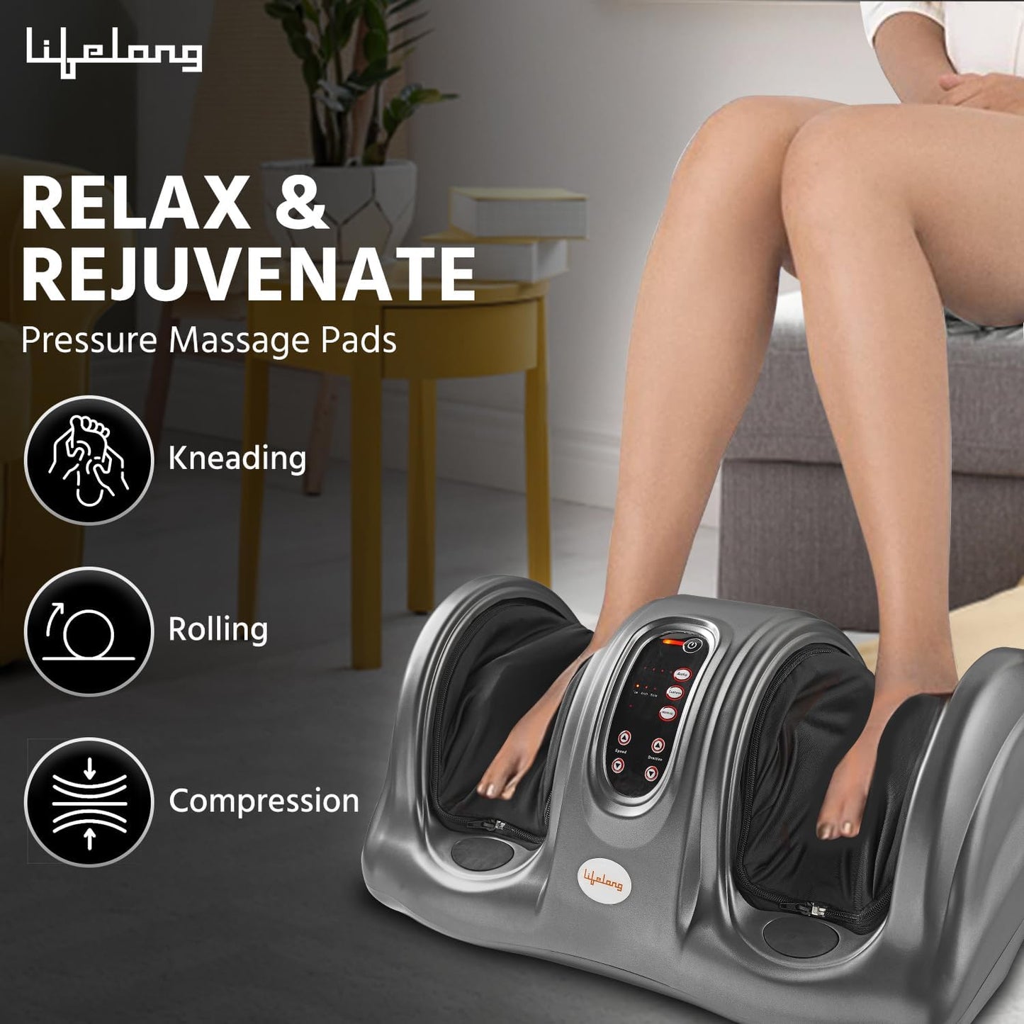 Lifelong Foot Massager Machine For Pain Relief With Kneading Function - Also Used As Leg Calf Massager
