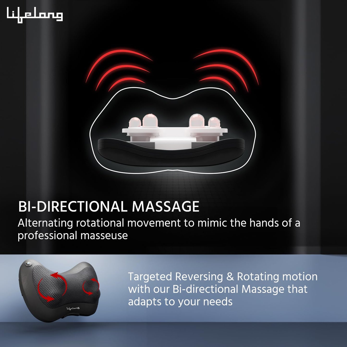 Lifelong Cushion Massager and Body Massager with Heat and Strong 8 Deep Kneading nodes