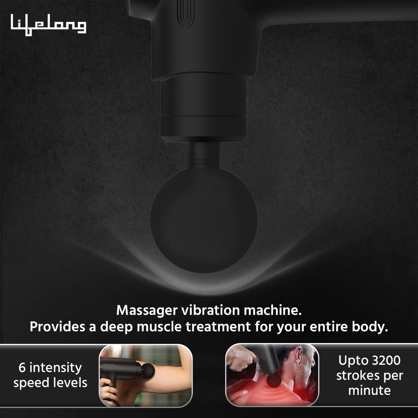 Lifelong LLGM109 Percussion Massage Gun for Pain Relief, Deep Tissue, 6 Speeds & 7 Massage Heads