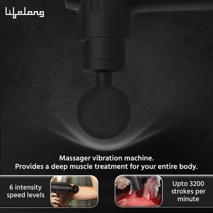 Lifelong LLGM109 Percussion Massage Gun for Pain Relief, Deep Tissue, 6 Speeds & 7 Massage Heads