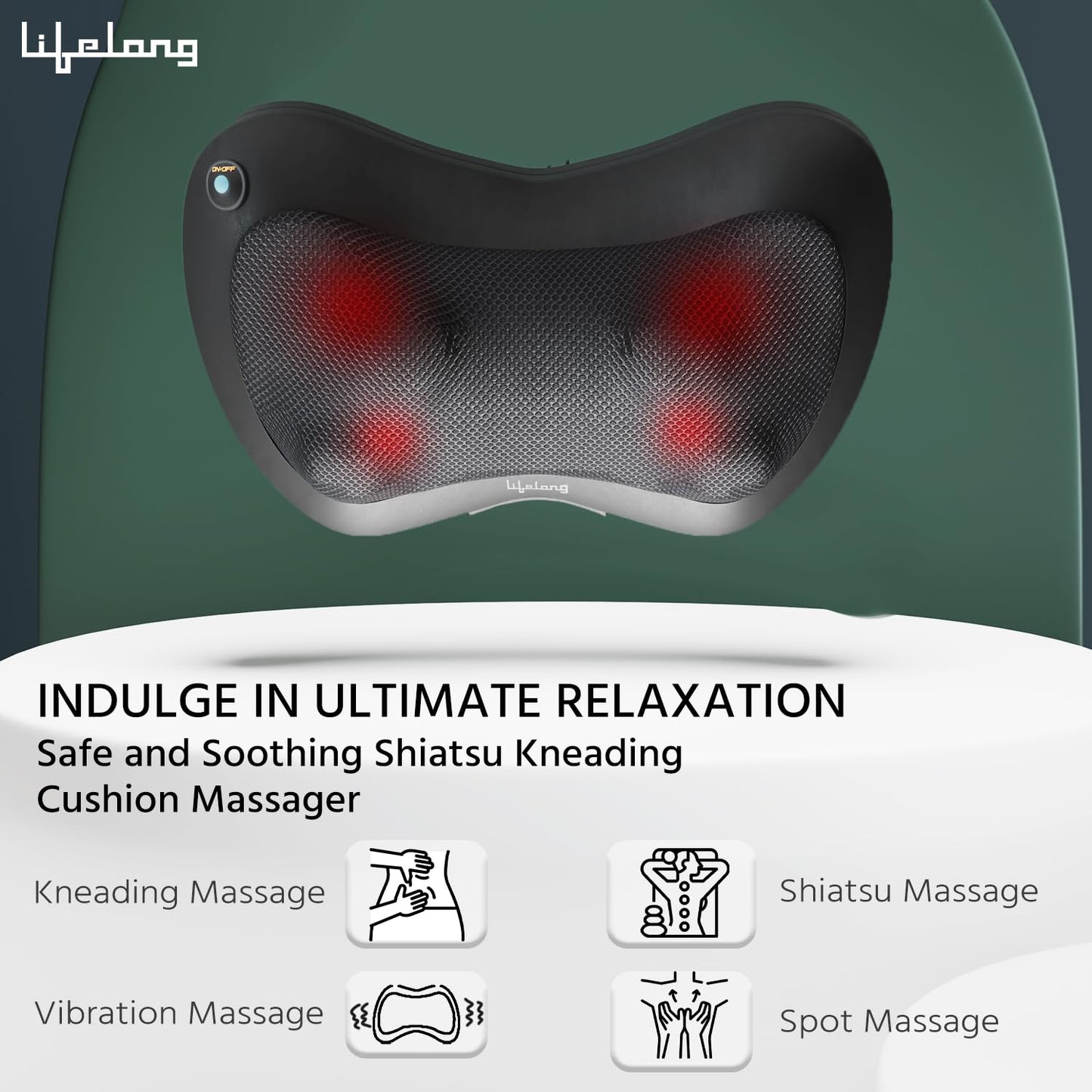 Lifelong Cushion Massager and Body Massager with Heat and Strong 8 Deep Kneading nodes