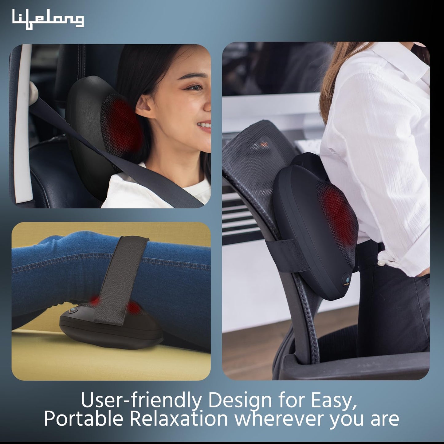 Lifelong Cushion Massager and Body Massager with Heat and Strong 8 Deep Kneading nodes