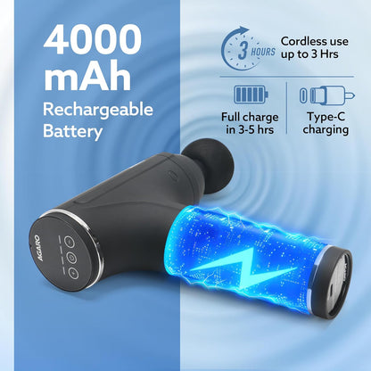 AGARO Galaxy Gun Massager 4000mah, 4 Heads, 6 Speed, Rechargeable, Handheld