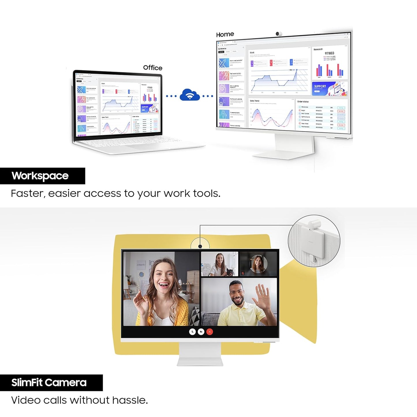 Samsung 32" (80cm) M8 4K Smart Monitor with Slim Fit Camera|UHD 3840x2160|Type-C 65W|4K AI Upscaling|OTT Apps|Office 365|Solar Remote|Wi-Fi|Bluetooth|HAS Pivot Stand|LS32DM801UWXXL|White