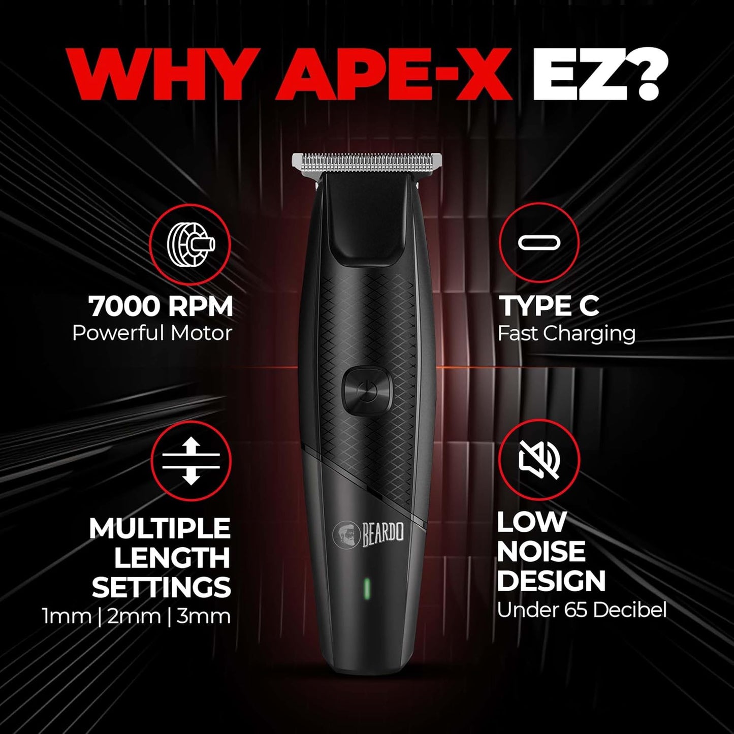 Beardo Ape-X EZ Trimmer for Men Beard | 110 Min Run Time | Lithium Ion Battery