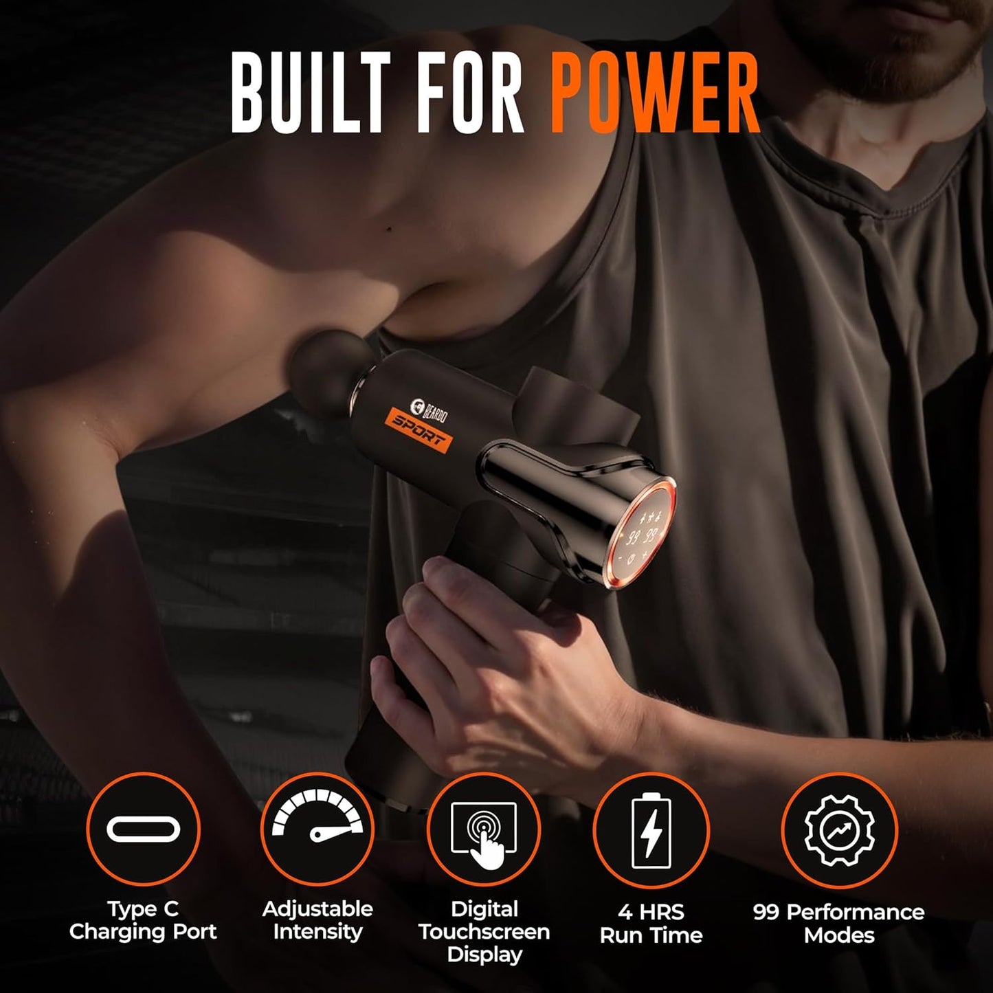 Beardo Deep Tissue Massage Gun | Sports Massager | Full Body Massager Machine for Pain Relief