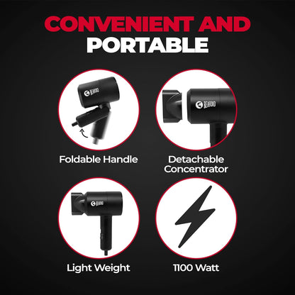 BEARDO Styling Gun Ultra Compact Hair Dryer | 1100 Watts Foldable Hair Dryer | 3 Heat 2 Speed Setting | Travel Friendly