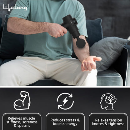 Lifelong LLGM109 Percussion Massage Gun for Pain Relief, Deep Tissue, 6 Speeds & 7 Massage Heads