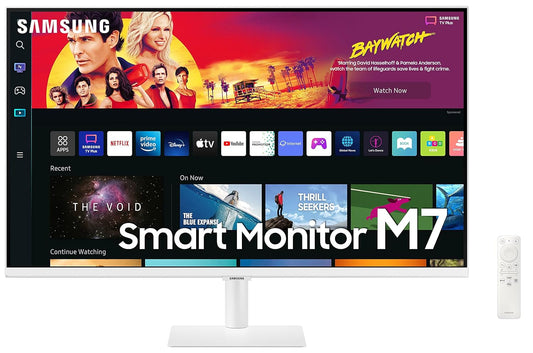 Samsung 32-inch(80cm) M7 4K UHD Smart 3,840 x 2,160 Monitor, Type-C, Smart TV apps, TV Plus, Office 365, Apple Airplay, Dex, Bluetooth, IOT, Remote (LS32BM701UWXXL, White)