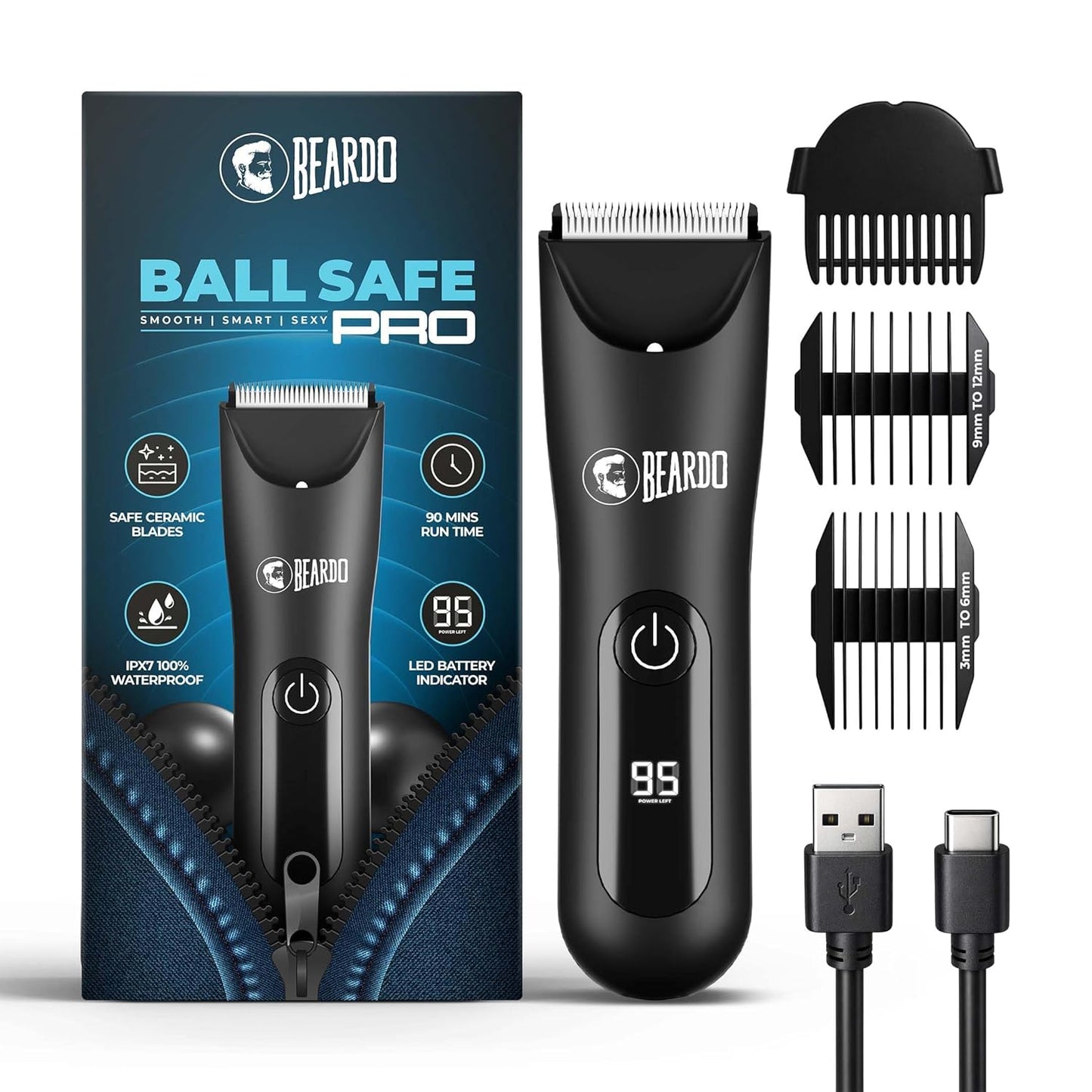 Beardo Ball Safe Pro Trimmer | Intimate Trimmer for Men | IPX7 Waterproof | Safe Ceramic Blades | 90 Min Runtime