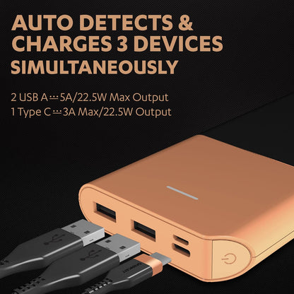 Duracell 20000 MAH Slimmest Power Bank with 1 Type C PD and 2 USB A Port, 22.5W Fast Charging