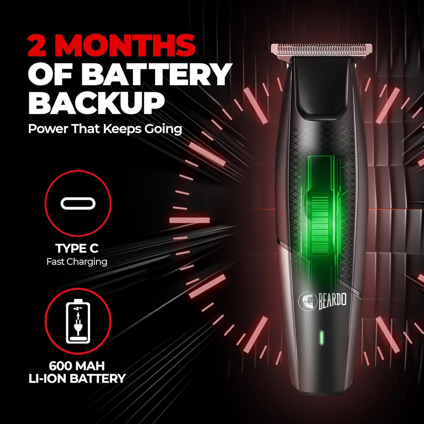 Beardo Ape-X EZ Trimmer for Men Beard | 110 Min Run Time | Lithium Ion Battery