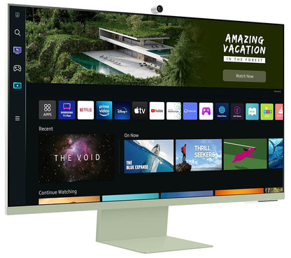 Samsung 32-inch(80cm) M8 4K UHD Smart Monitor, Wireless Webcam, Type-C, Smart TV apps, TV Plus, Office 365, Dex, Apple Airplay, BT, IOT, Remote (LS32BM80GUWXXL, Green)