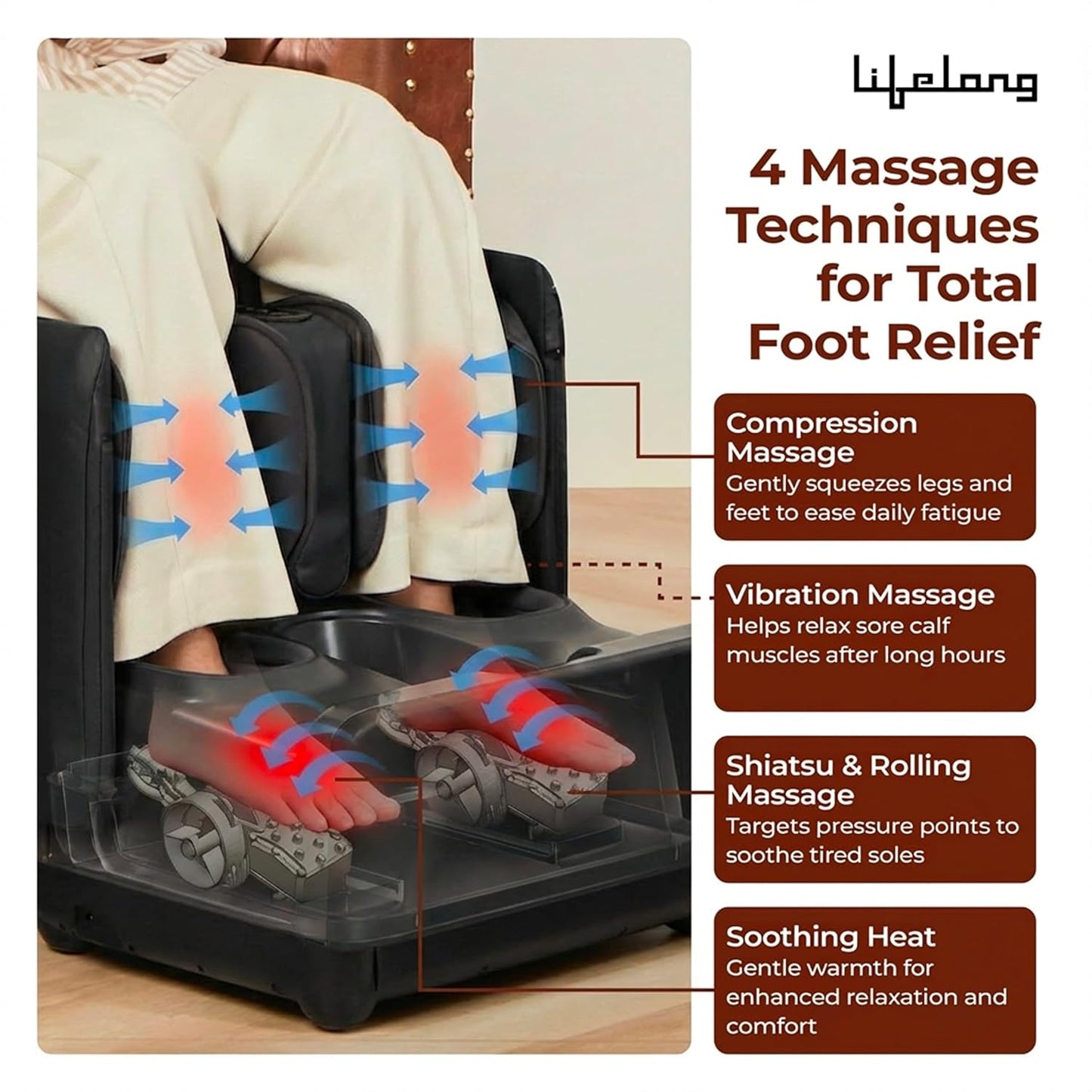 Lifelong 2 in 1 Foot & Leg Massager Machine & Foldable Ottoman Rest for Home