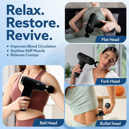 AGARO Galaxy Gun Massager 4000mah, 4 Heads, 6 Speed, Rechargeable, Handheld