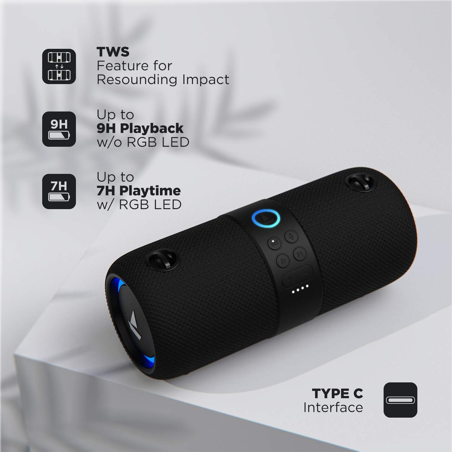 Boat Stone 1208 Bluetooth Speaker with Upto 9 Hours Playback, RGB LEDs